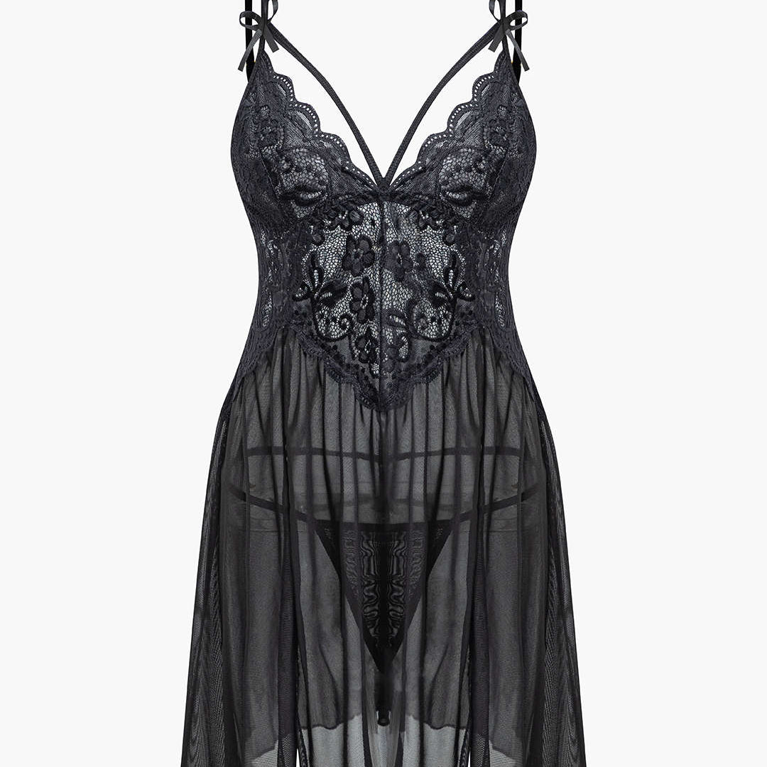 Dantel Şeffaf Nakışlı Bustier Gece Elbisesi