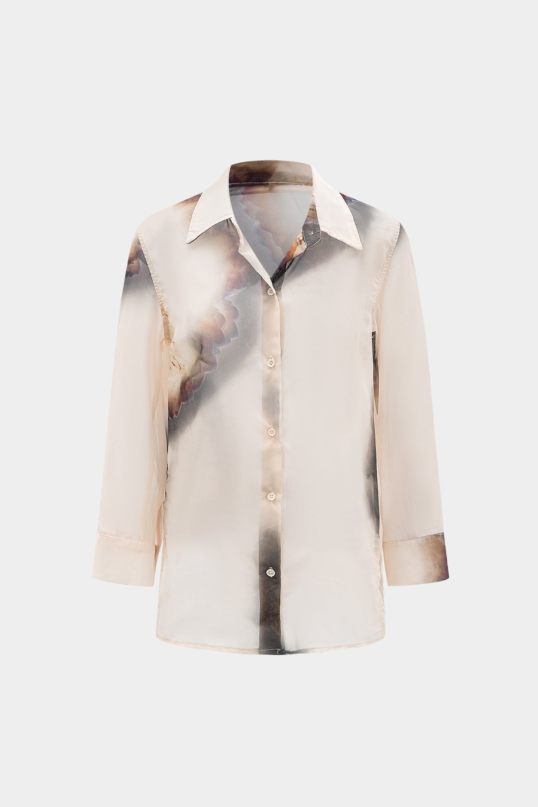 Çiçek Desenli Yarı Şeffaf Uzun Kollu Gömlek