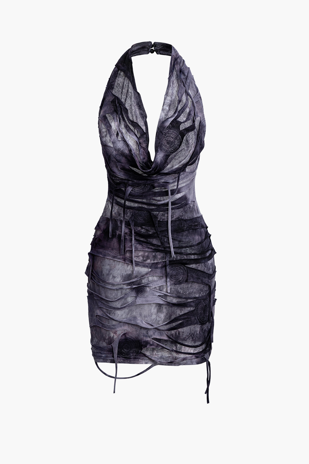 Halter Sırt Açık Yıpranmış Mini Elbise