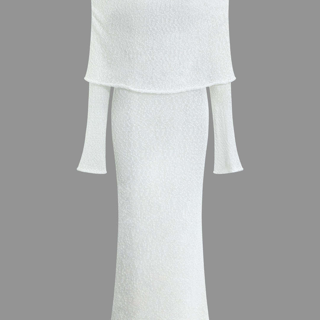 Asimetrik Omuz Açık Dantel Maxi Elbise