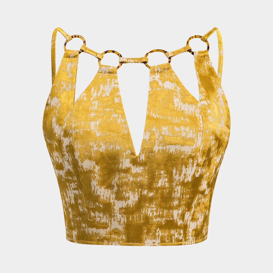 Jakarlı Kesim Açık Yırtmaçlı Fermuarlı Sırt Dekolteli Askılı Üst