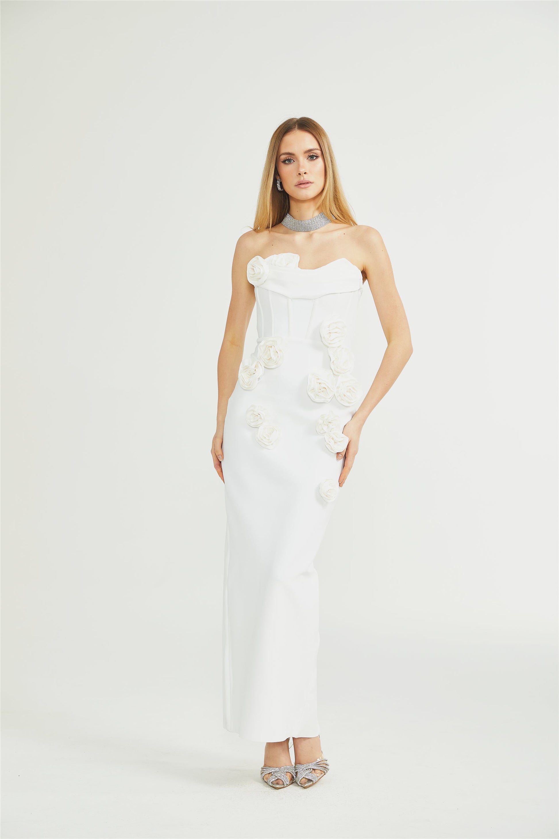 Olyssa Geneviève Omuzları Açık Çiçekli Elbise