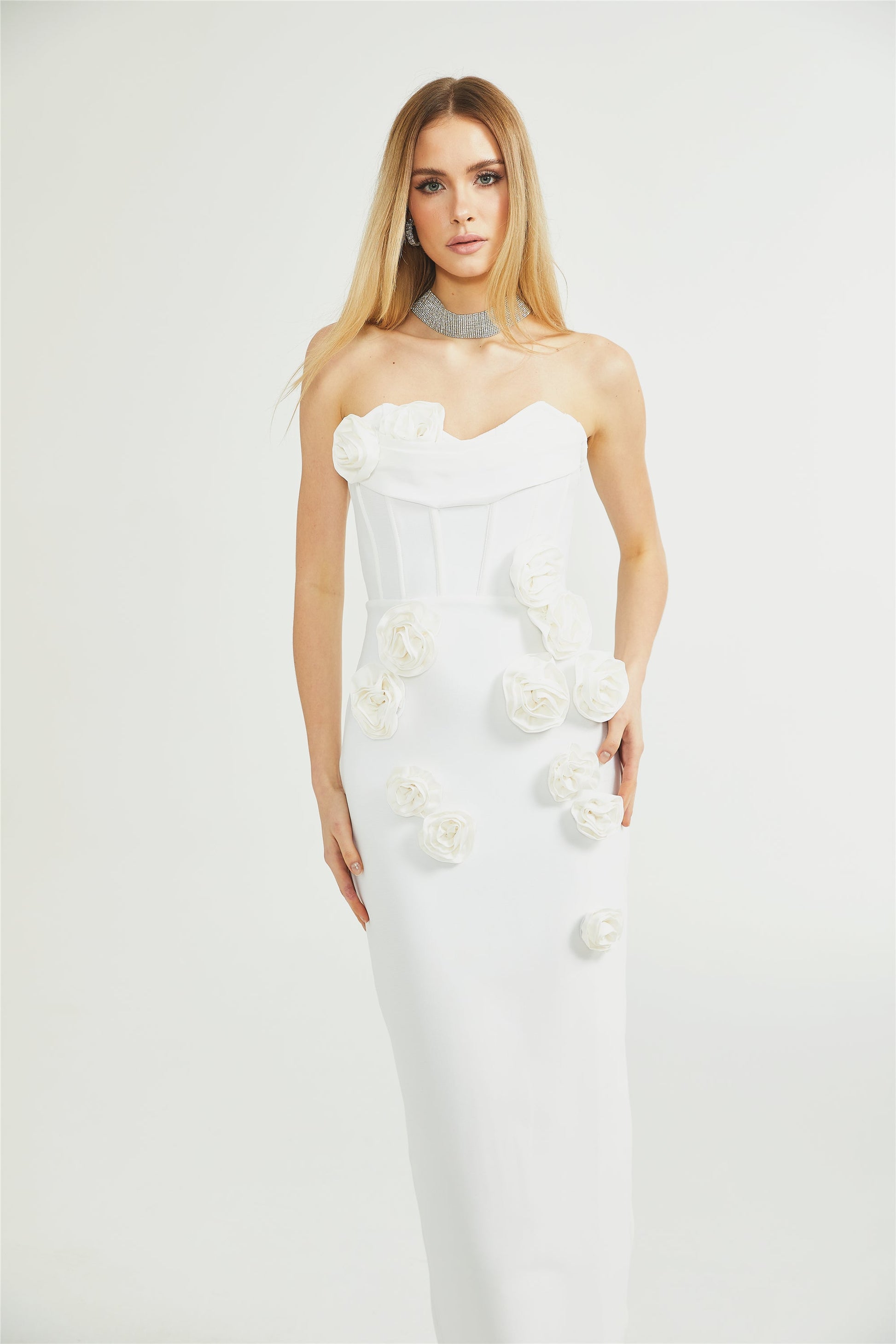 Olyssa Geneviève Omuzları Açık Çiçekli Elbise