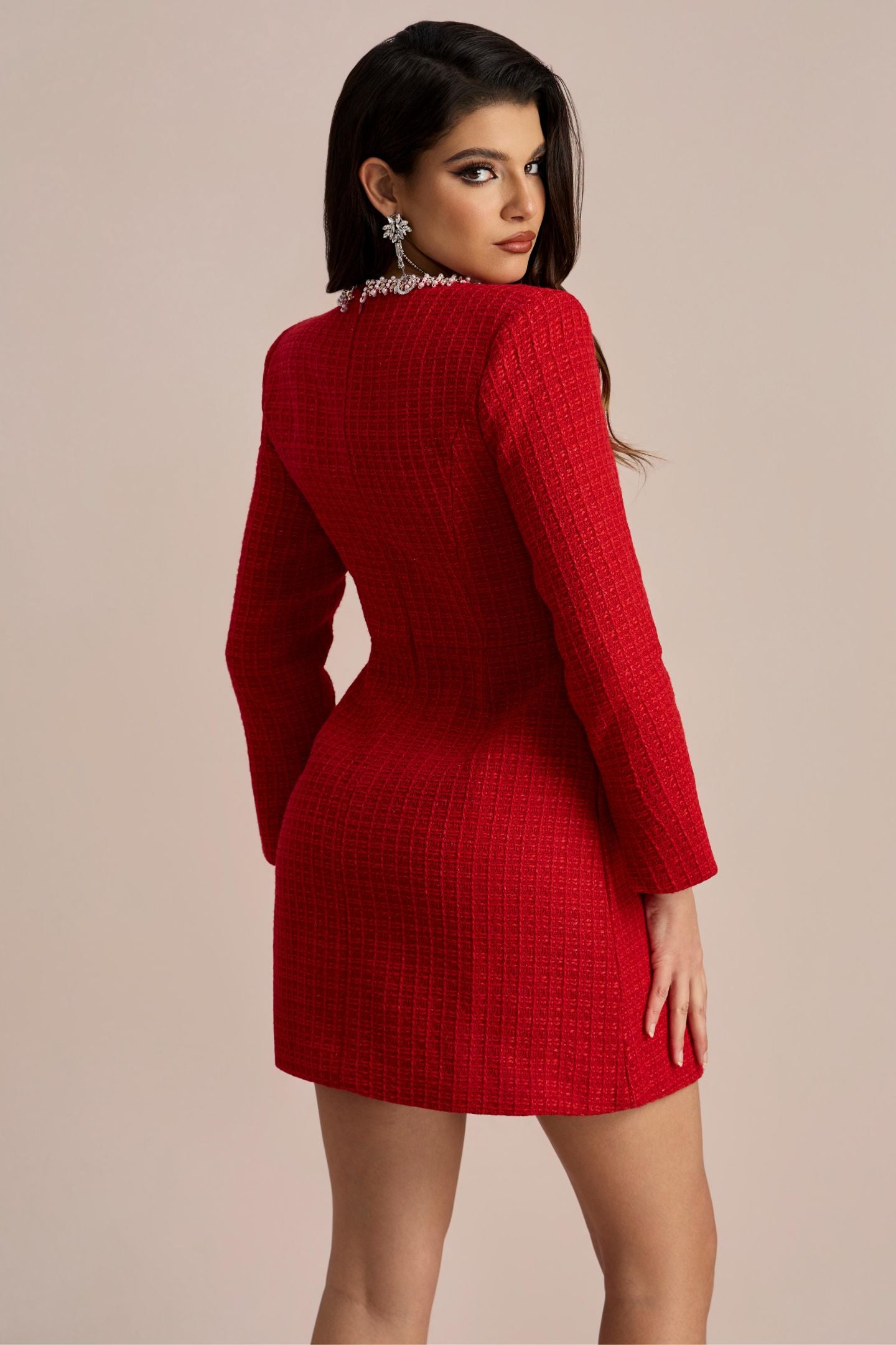 Olyssa Camilla Kare Yaka Tweed Mini Elbise