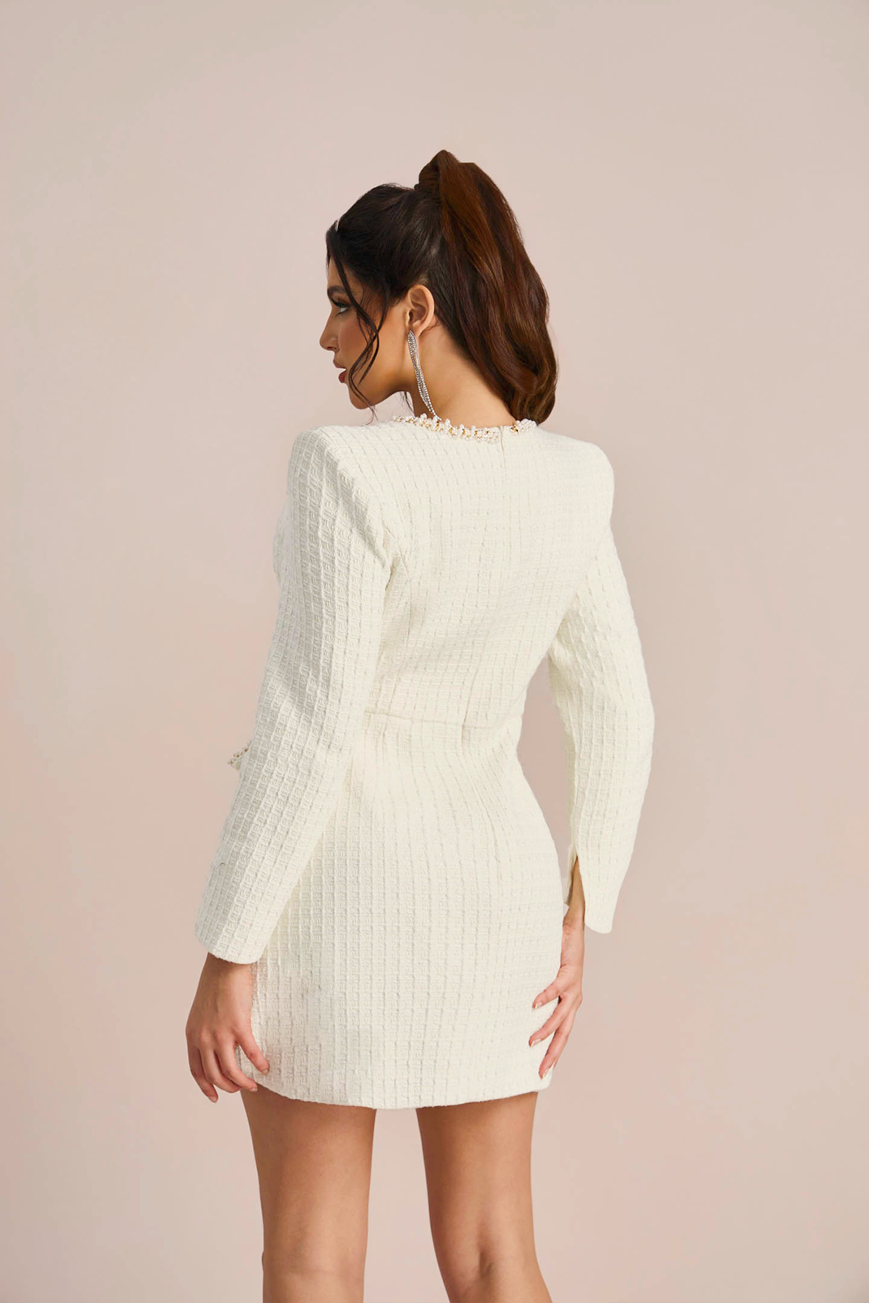 Olyssa Camilla Kare Yaka Tweed Mini Elbise