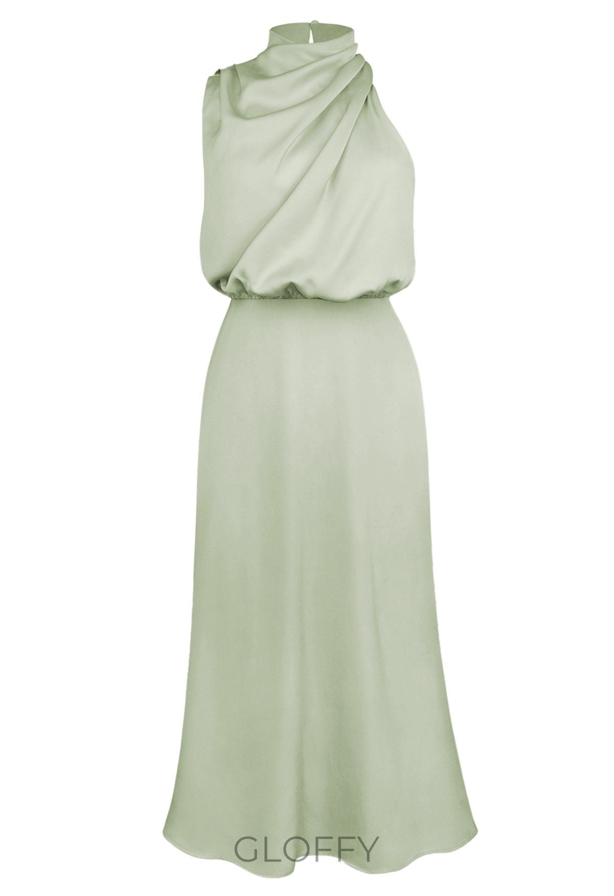 Apricot Asimetrik Pileli Midi Elbise