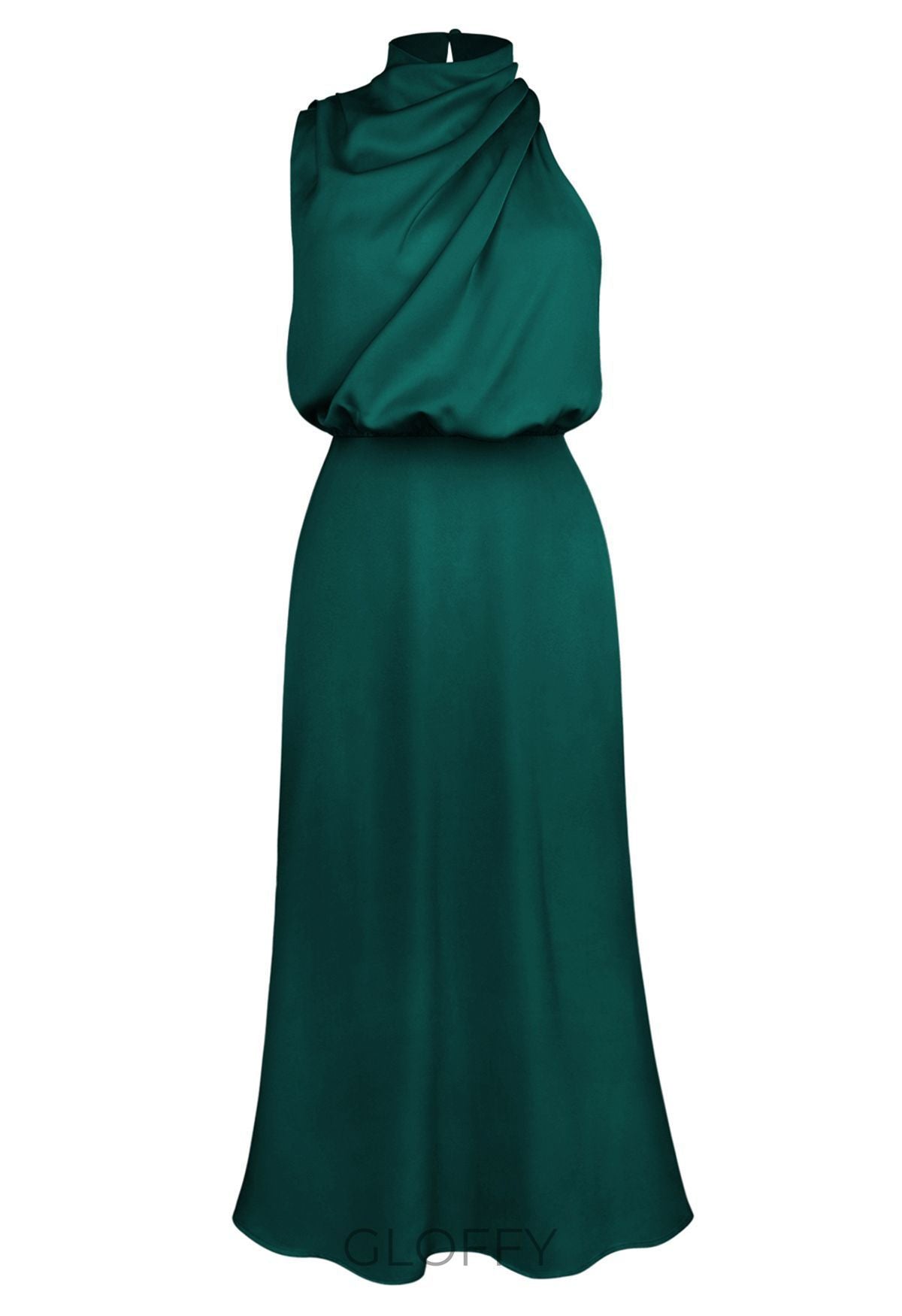 Apricot Asimetrik Pileli Midi Elbise