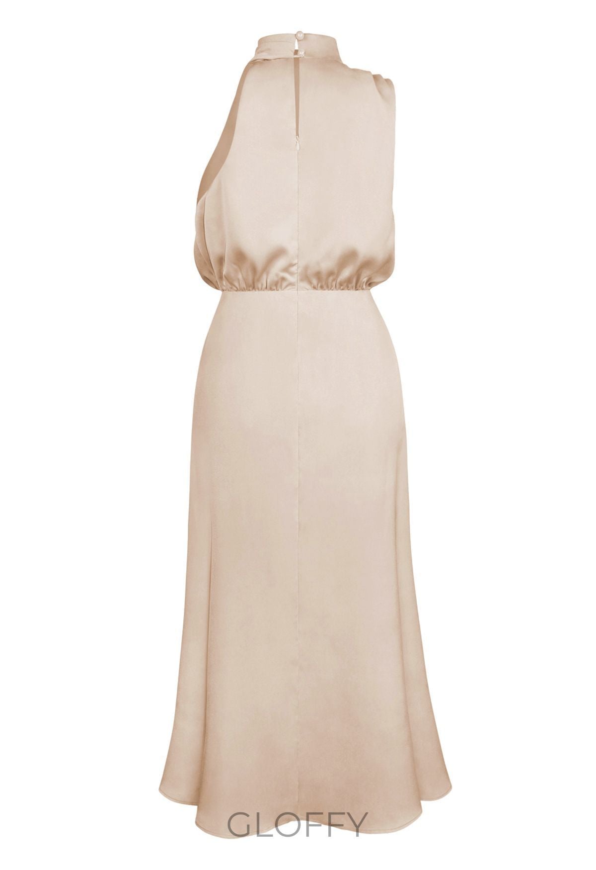 Apricot Asimetrik Pileli Midi Elbise