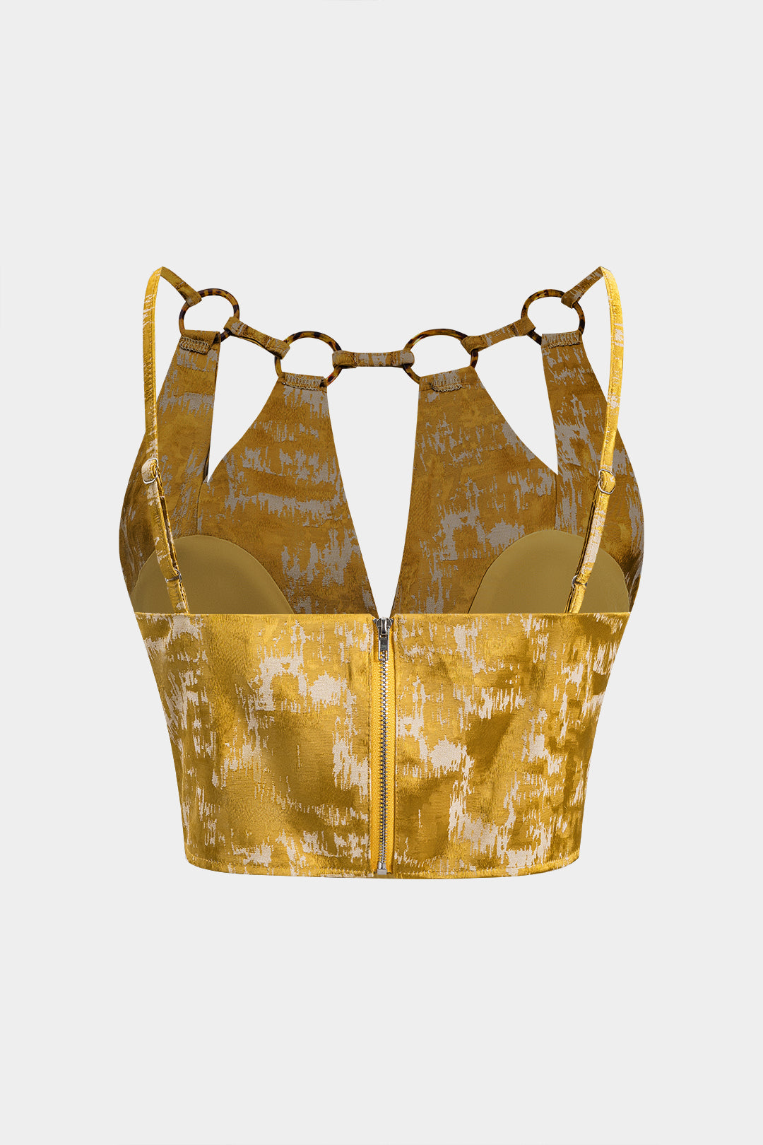 Jakarlı Kesim Açık Yırtmaçlı Fermuarlı Sırt Dekolteli Askılı Üst