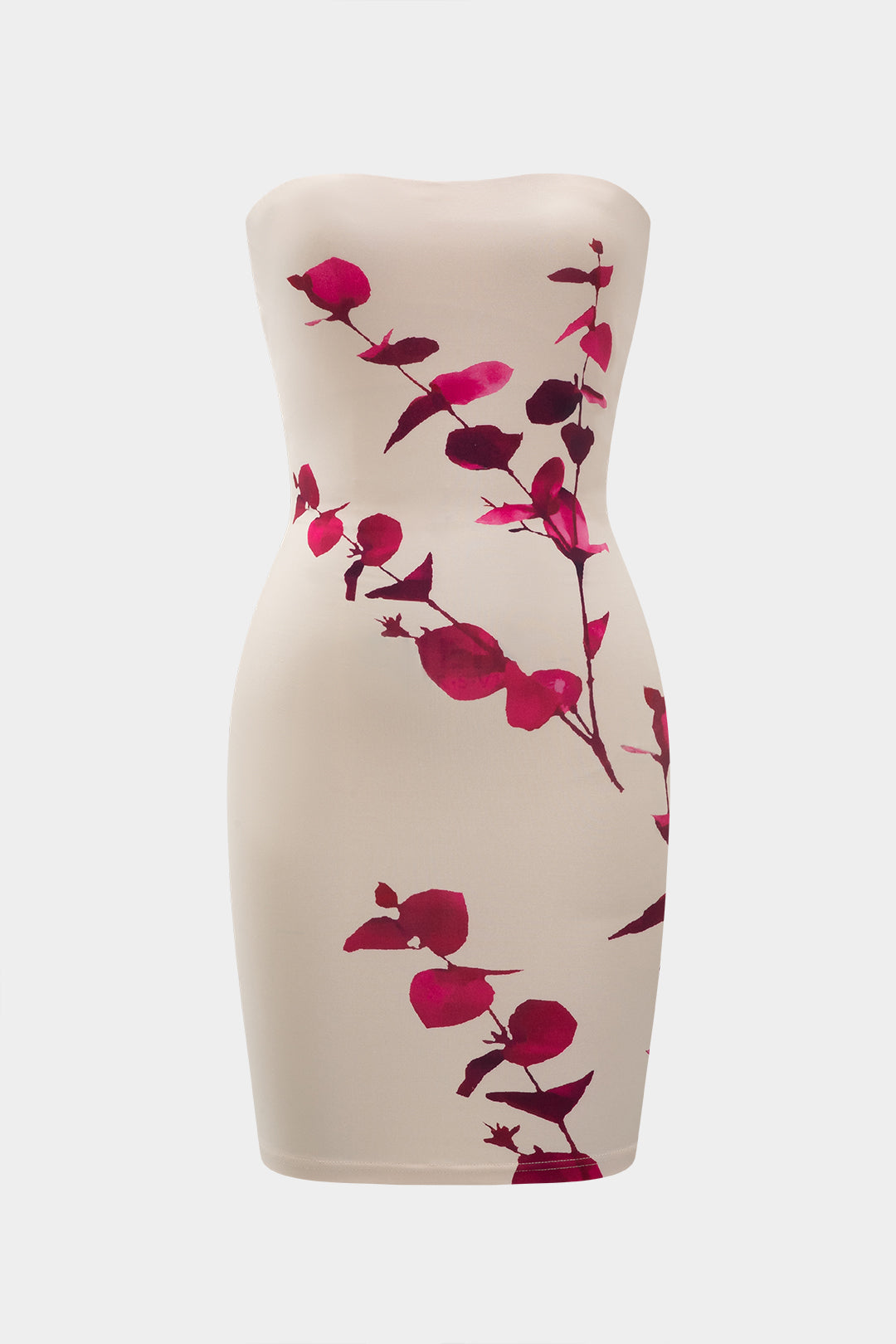 Çiçek Desenli Askısız Kolsuz Mini Elbise