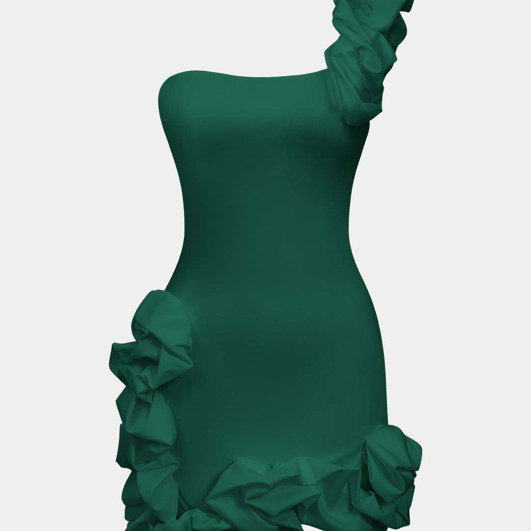 Asimetrik Kesim Tek Omuz Mini Elbise