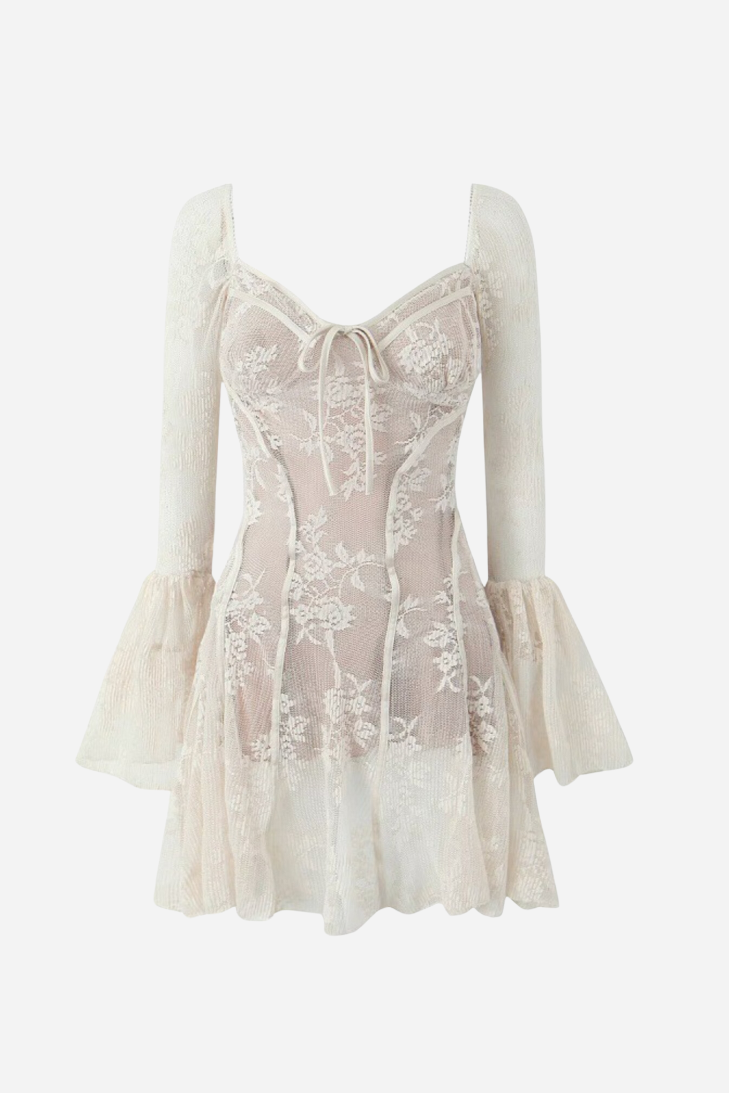 Olyssa Odelia Sweetheart Dantel Flare Mini Elbise