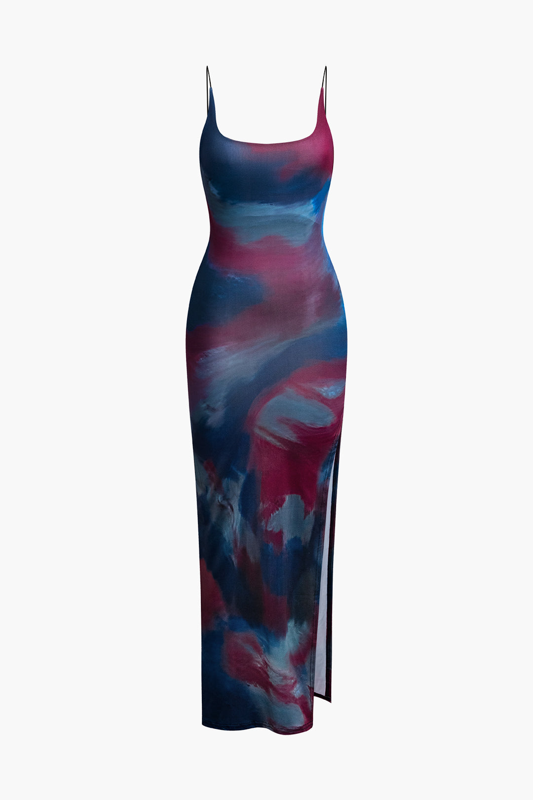 Tie Dye Sırt Açık Yırtmaçlı Slip Midi Elbise