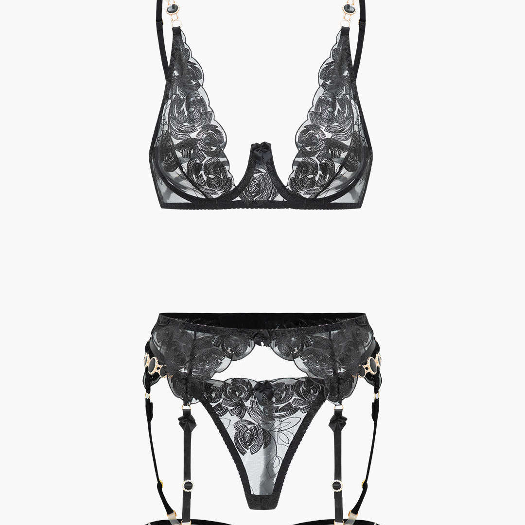 OLYSSA Dantel Metalik Zincir Nakışlı Jartiyer Takımı