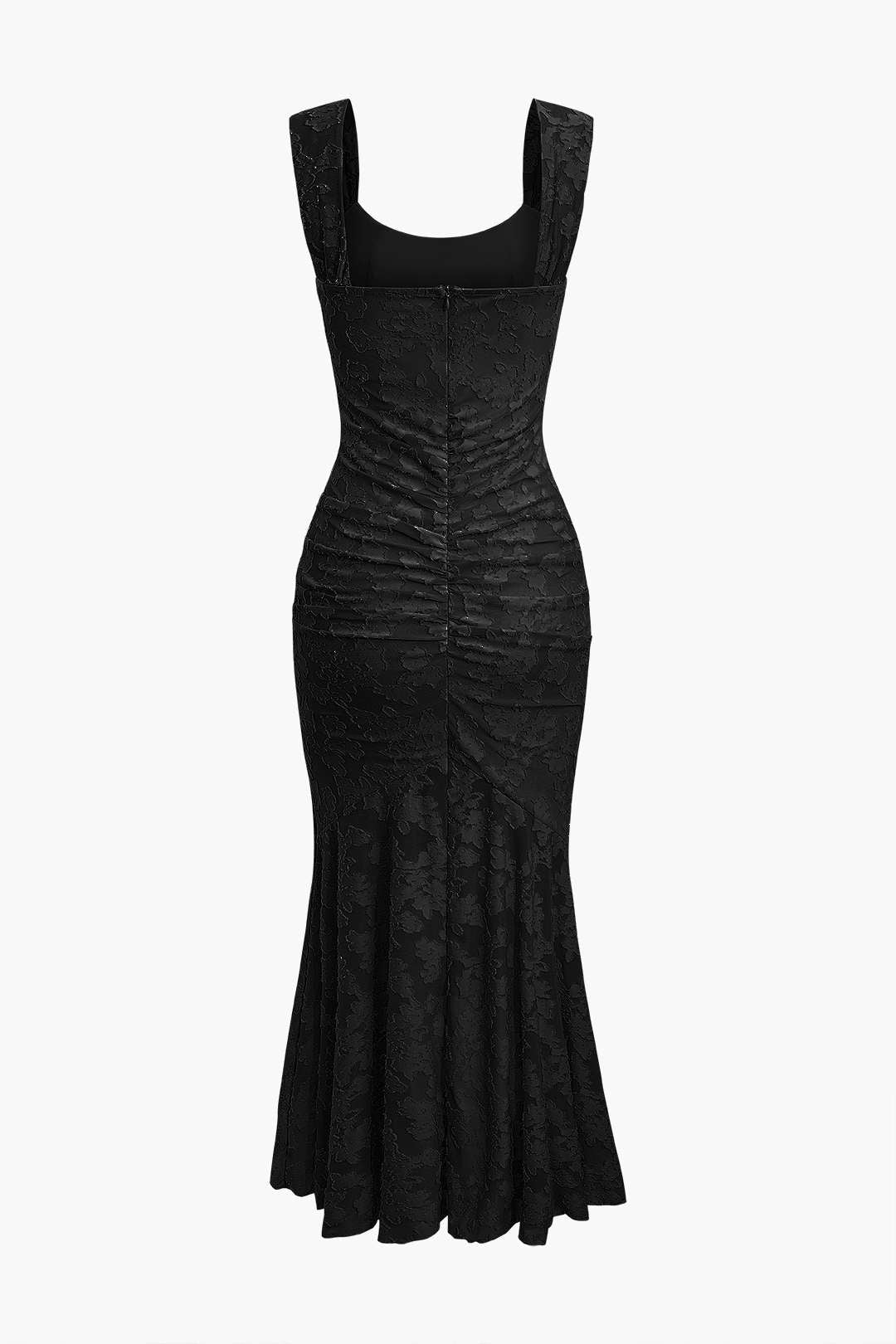 Çiçek Desenli Asimetrik Kenar Kıvrılmış Deniz Kızı Kolsuz Midi Elbise