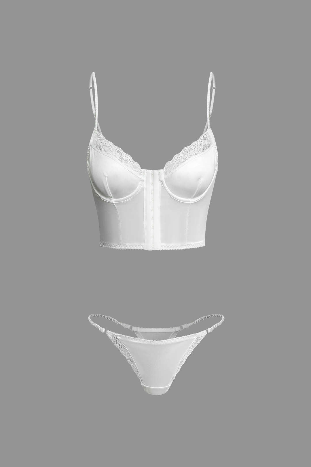 Saten Dantel Yama Detaylı Büstiyer İki Parçalı İç Giyim Takımı