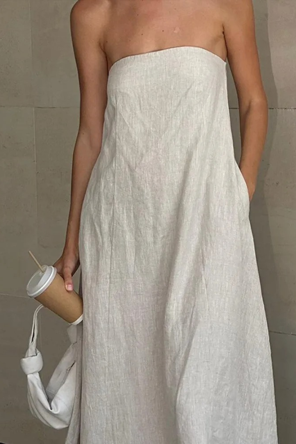 Olyssa Linen Grace Strapless Keten Elbise