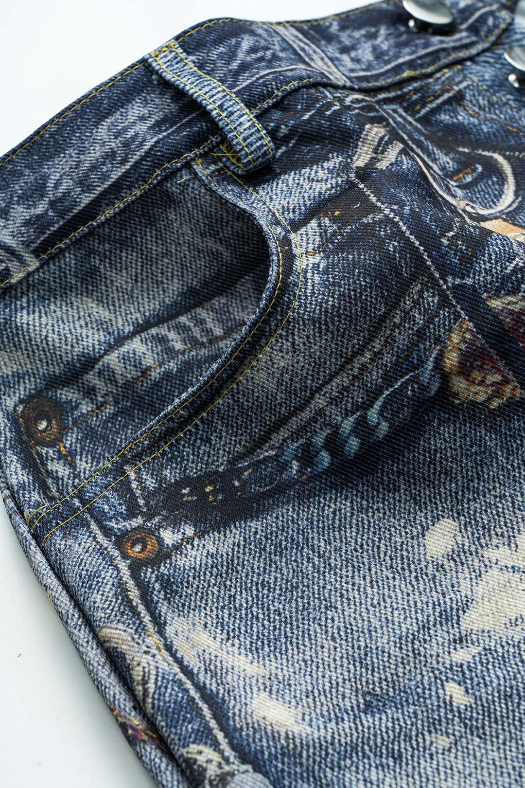 Renk Bloklu Düğmeli Geniş Paça Pantolon