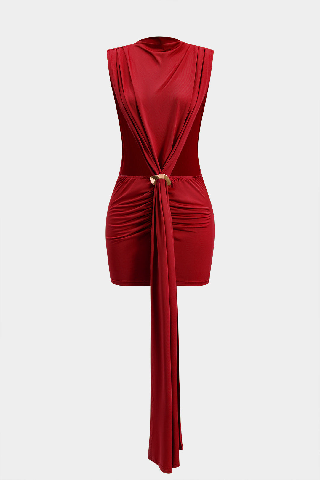 Metal Dekor Fırfırlı Kolsuz Mini Elbise