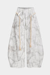 Mermer Tie Dye Baskılı Bağcıklı Geniş Paça Pantolonlar