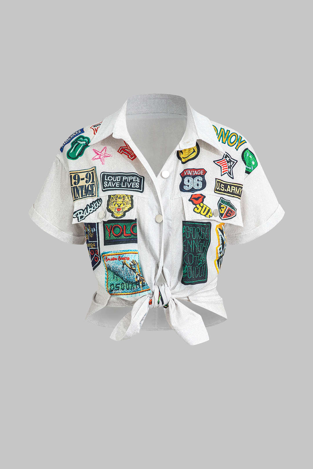 Baskılı Düğüm Ön Kısa Gömlek