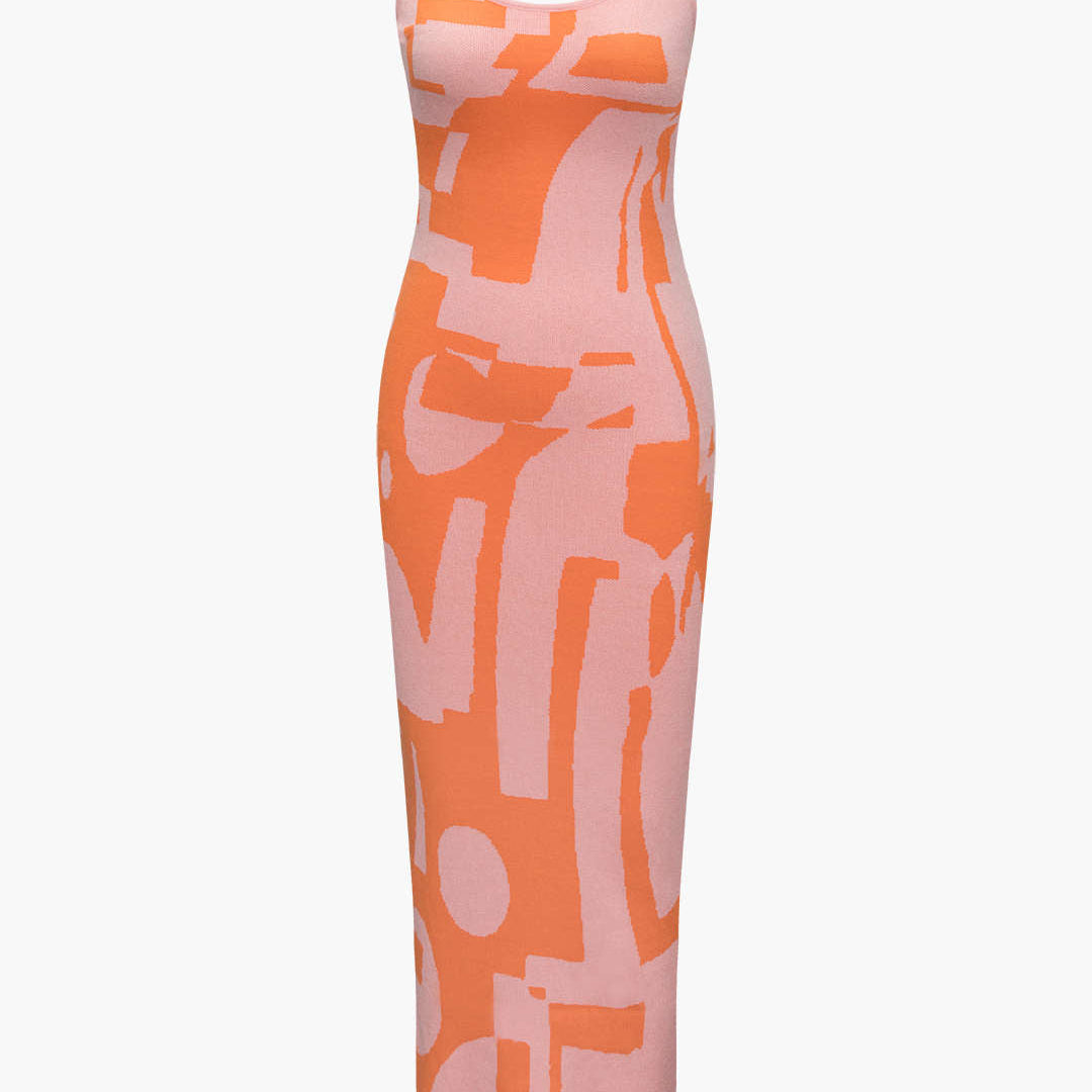 Kontrast Örgü Kayışlı Maxi Elbise