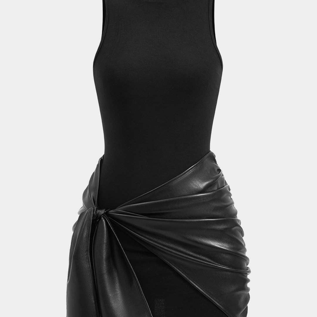 Ön Bağlamalı Kolsuz Mini Elbise