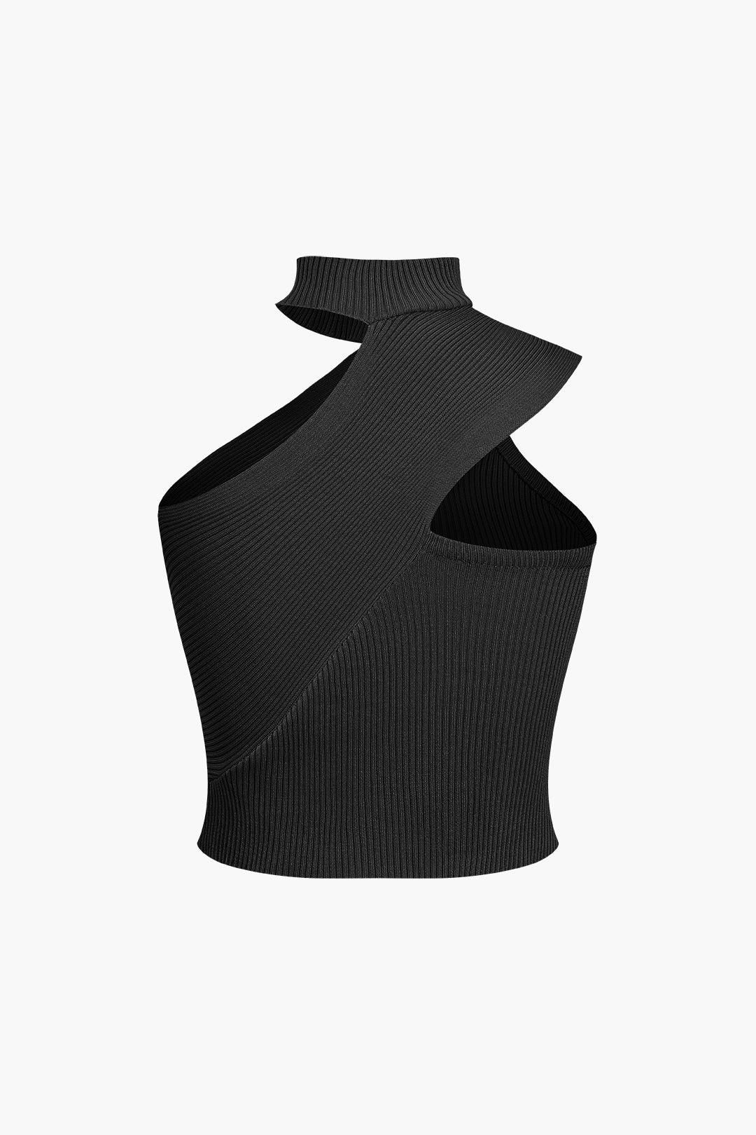 Düz Örgü Asimetrik Yüksek Yaka Kolsuz Üst