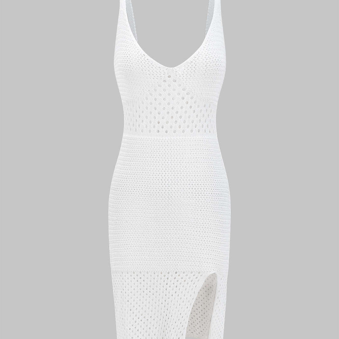 Örgü Boşluklu Kayma Yırtmaçlı Elbise