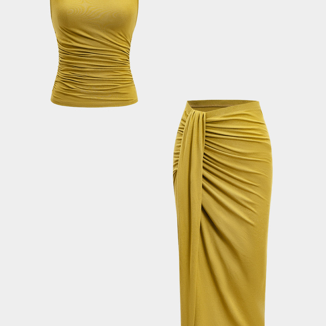 Tank Top Ve Büzgülü Düğüm Etek Seti