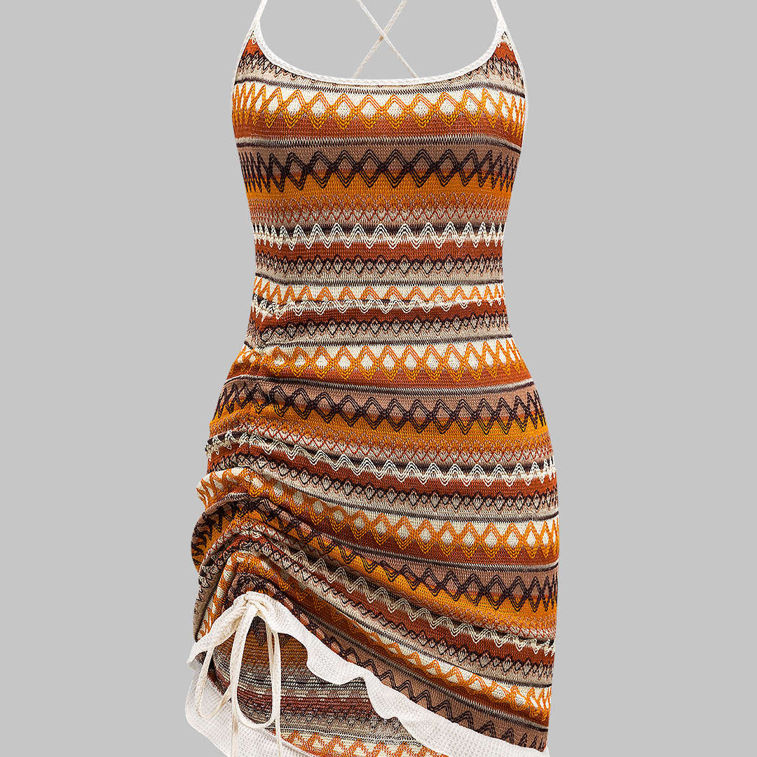 Örgü Çekme İpi Çapraz Bağlama Sırt Dekolteli Elbise