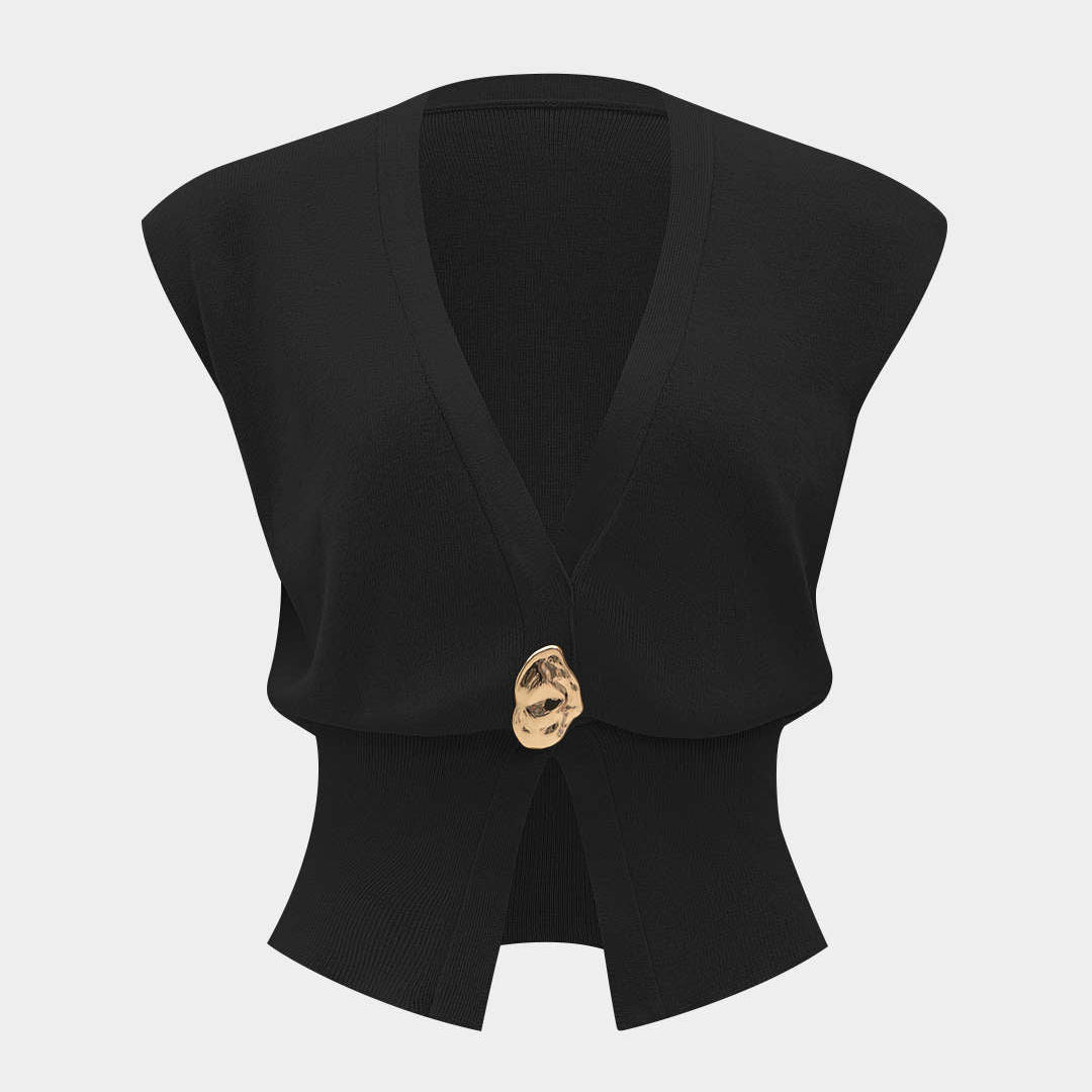 Triko Düğmeli Kolsuz Bluz