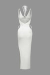 Kenar Kesimi Açık Örgü Sırt Dekolteli Halter Maxi Elbise