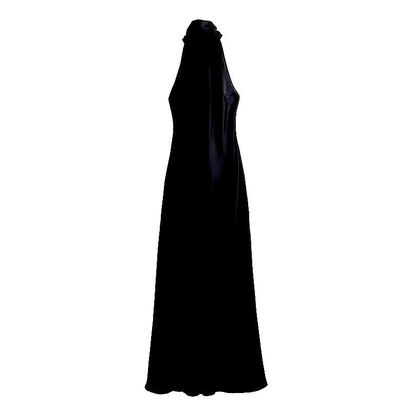 Olyssa Zarif Halter Saten Sırtı Açık Maksi Elbise