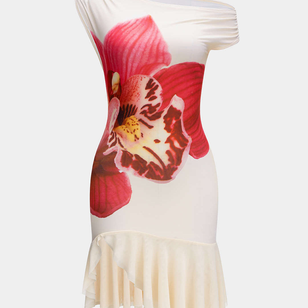 Çiçek Desenli Asimetrik Mini Elbise