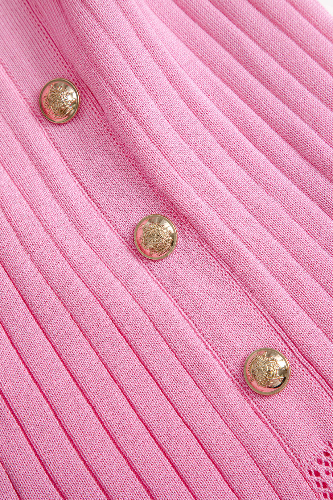 Düz Örgü Düğmeli Yuvarlak Yaka Kısa Kollu Elbise