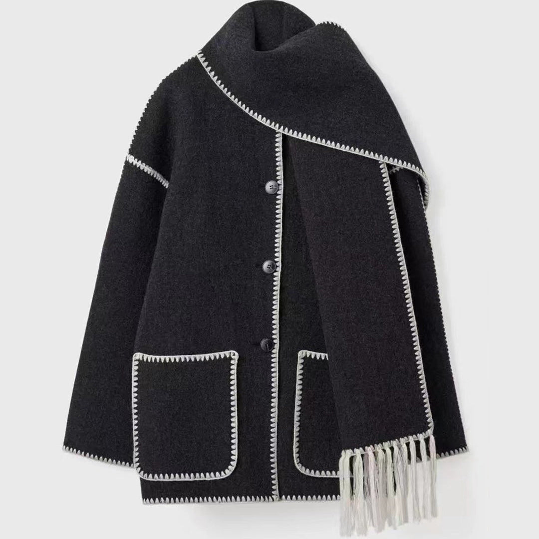 Contrast Trim Wool-blend Kaban