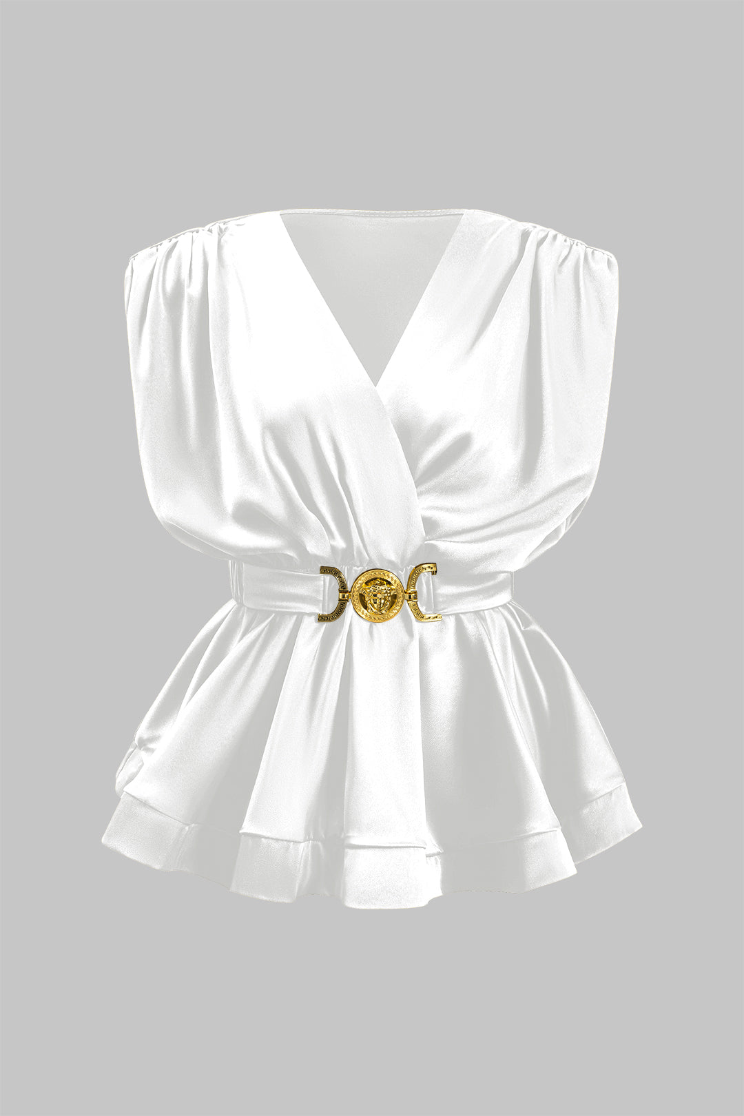 Olyssa Metallic Saten Düğmeli Kıvrımlı Askılı Bluz