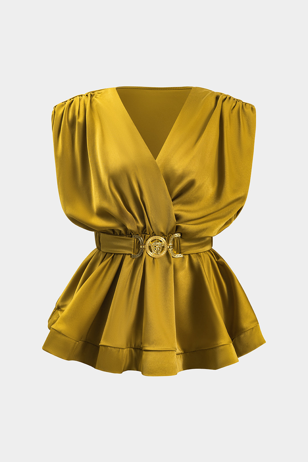 Olyssa Metallic Saten Düğmeli Kıvrımlı Askılı Bluz