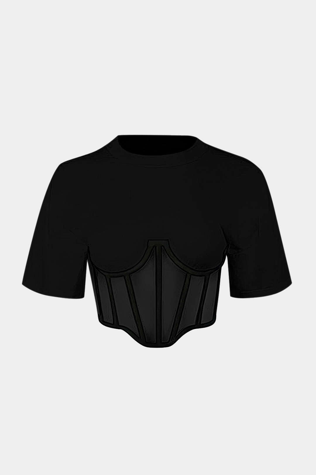 fermuar Kısa Kollu Yuvarlak Yaka Korse Bel Tişört