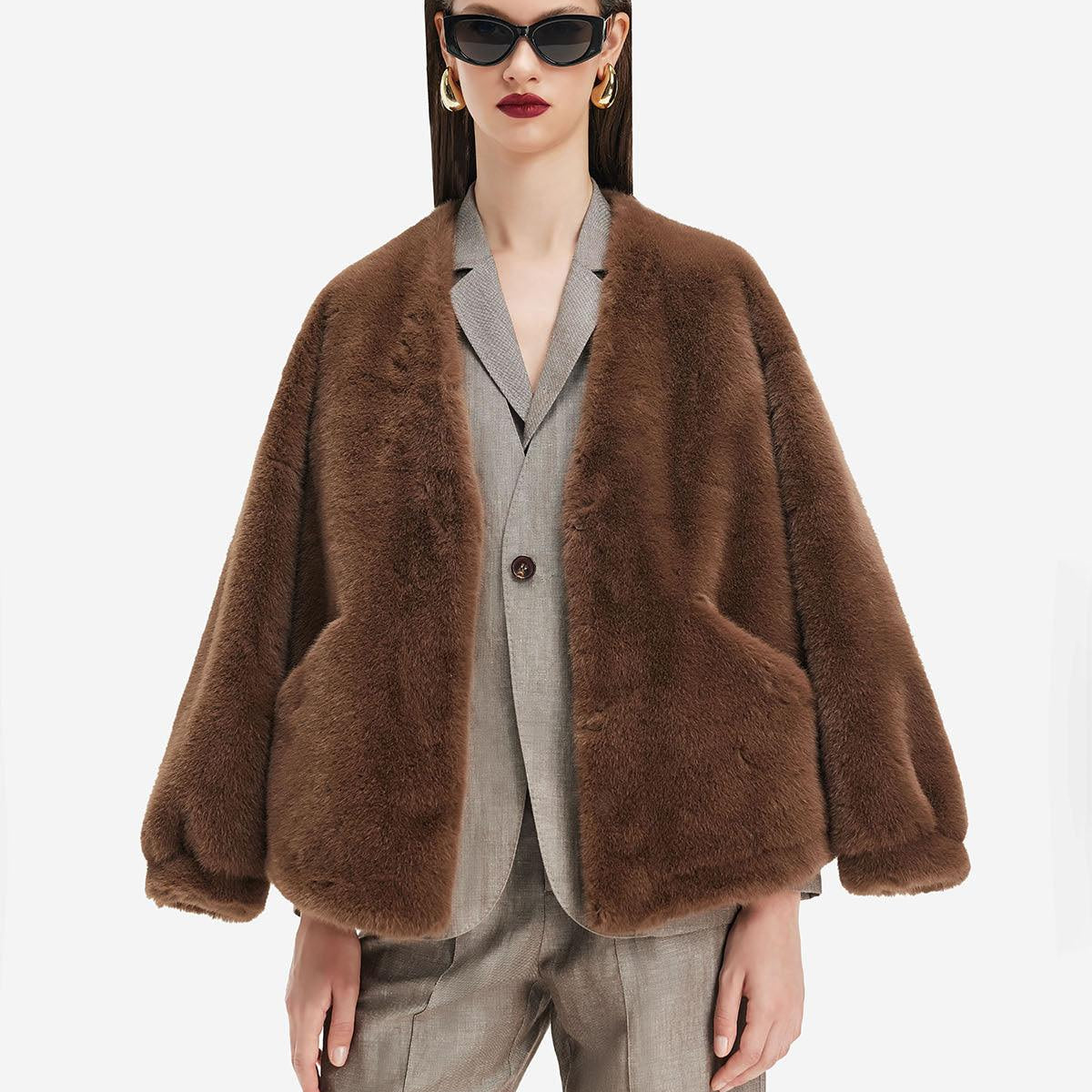 Kahverengi Oversize Peluş Ceket