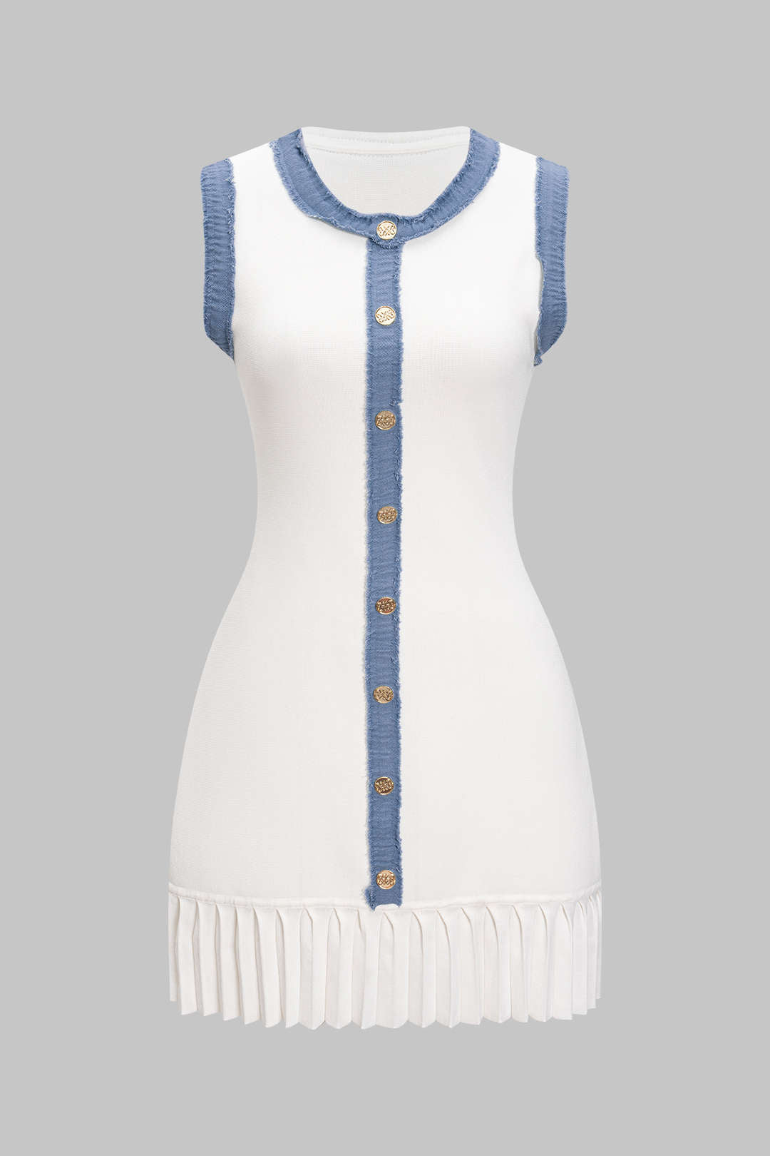 Triko Metalik Düğmeli Patiş İşlemeli Kolsuz Kazak Elbisesi