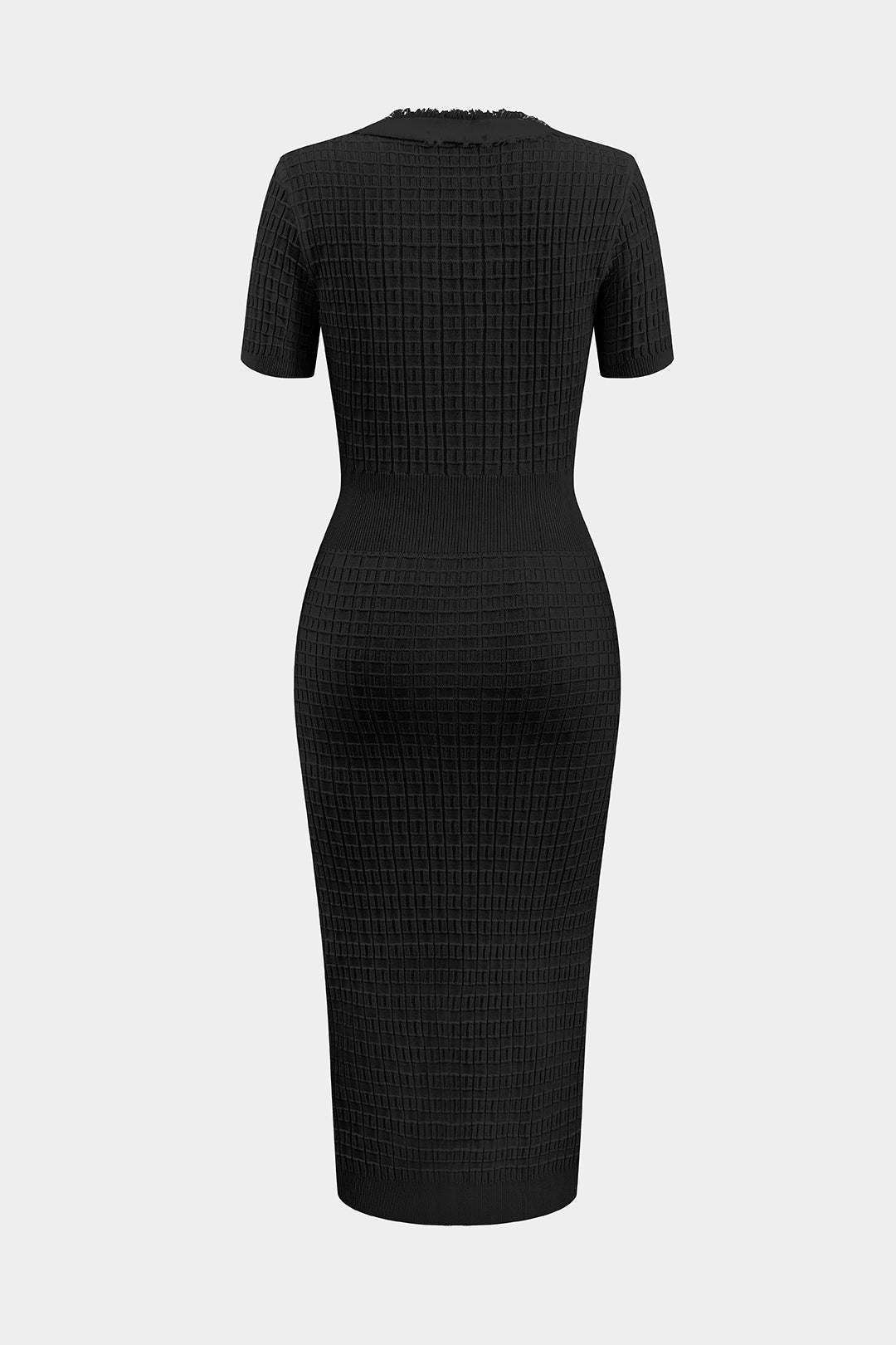 Örgü V-Yaka Düğmeli Kısa Kol Elbise