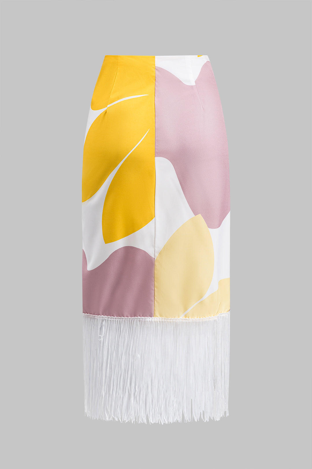 Abstrakt Baskı Fırfırlı Asimetrik Tek Omuz Uzun Kol Bluz ve Franjlı Etek Seti