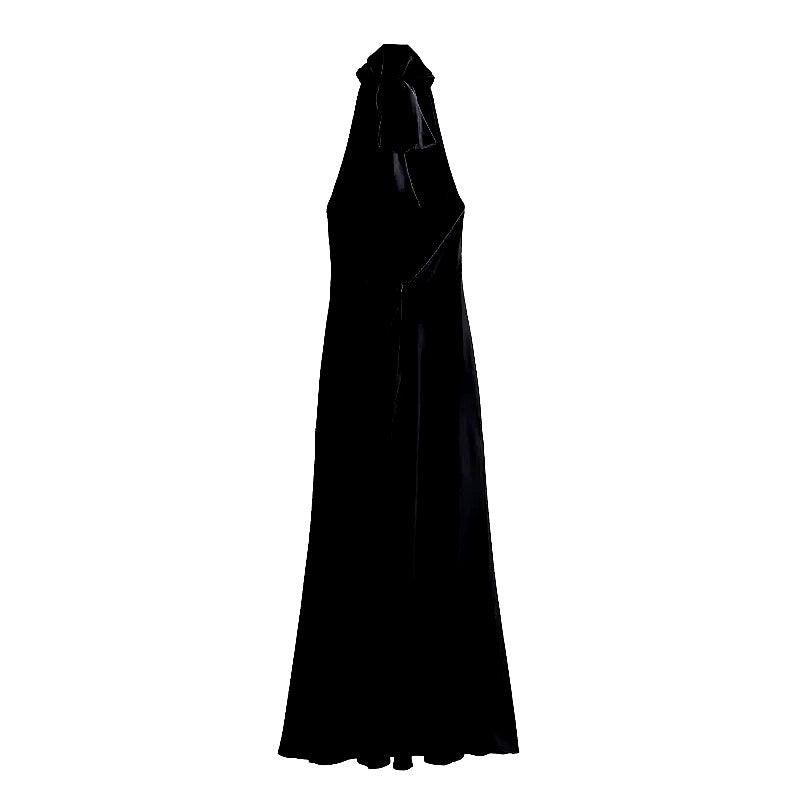 Olyssa Zarif Halter Saten Sırtı Açık Maksi Elbise