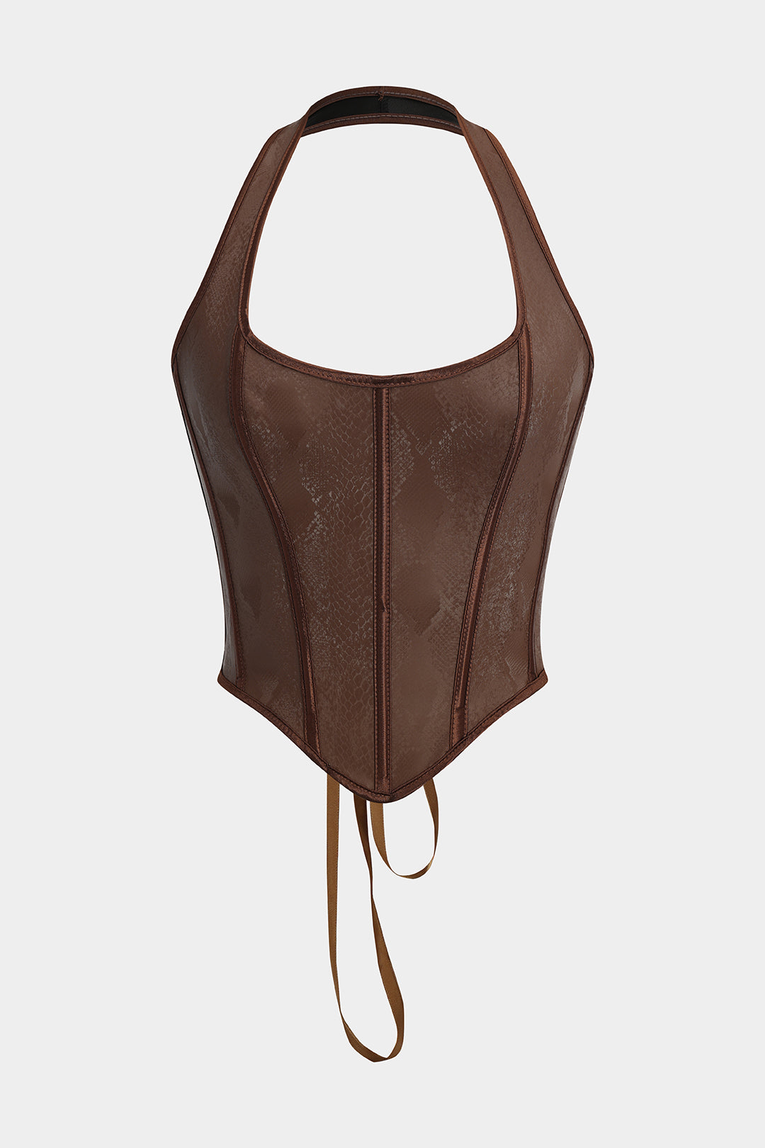 Yılan Derisi Görünümlü Deri Bağlamalı Korse Askılı Bluz