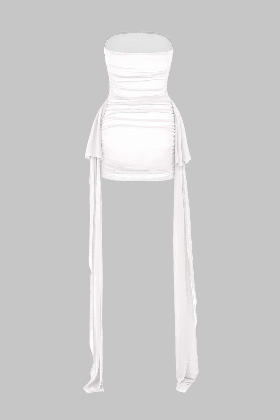 Ağ Mesh Ruched Straplez Mini Elbise