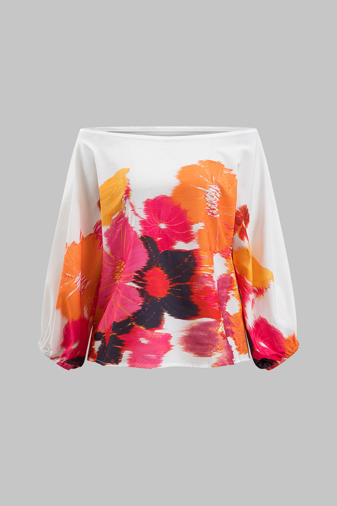 Çiçekli Desenli Off Shoulder Uzun Kollu Bluz Ve Fermuarlı Geniş Paça Pantolon Seti