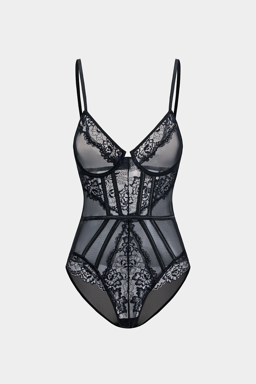 Tül ve Dantelli Büstiyer Korse Bodysuit