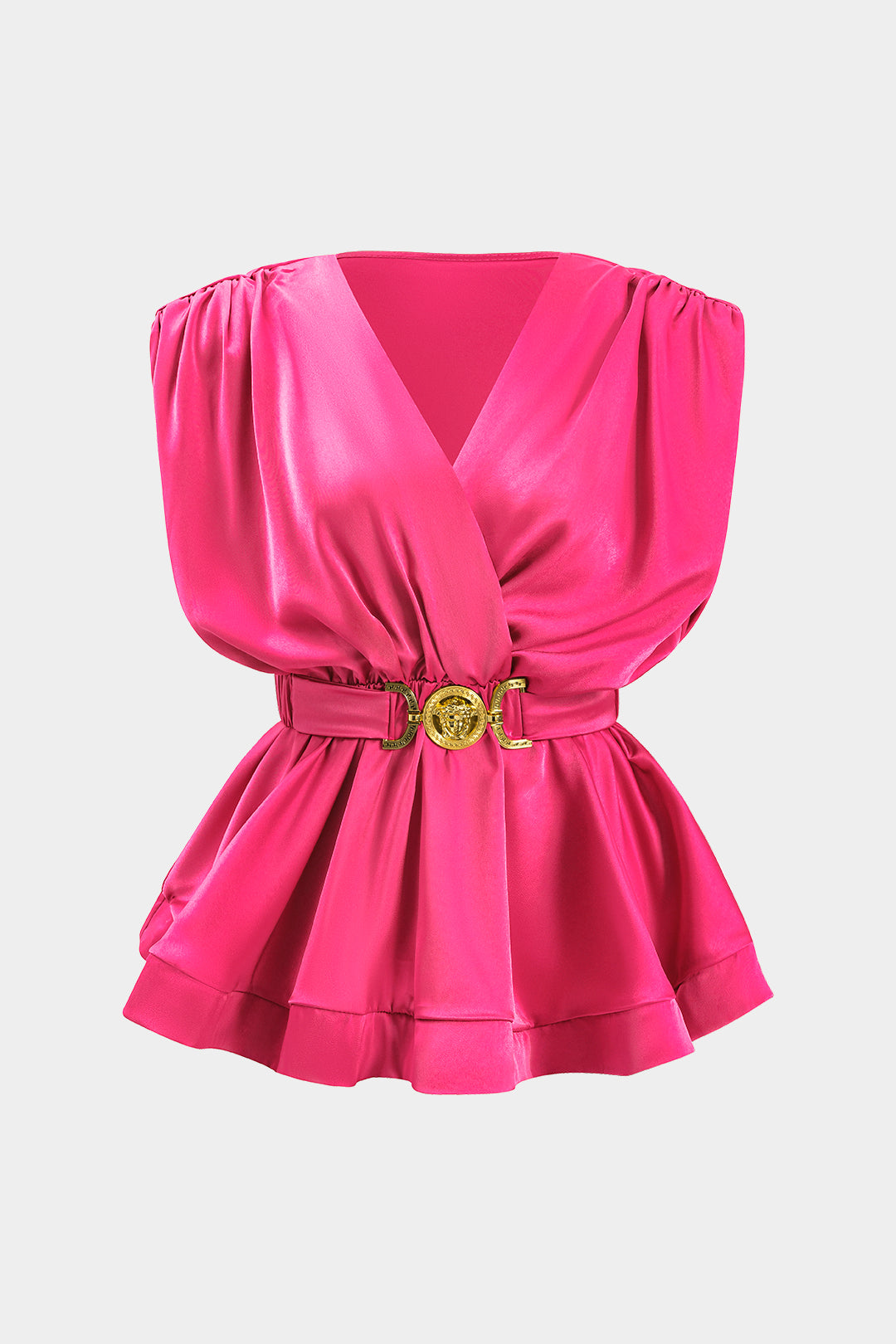 Olyssa Metallic Saten Düğmeli Kıvrımlı Askılı Bluz